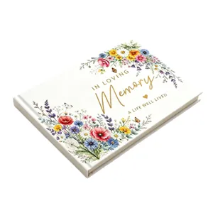 Libro degli ospiti funebre floreale con scritte dorate In Loving Memory per memoriale