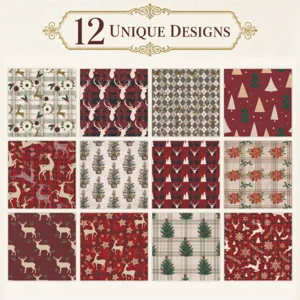 Showcase of 12 unique watercolor Christmas theme scrapbook paper designs for DIY crafts