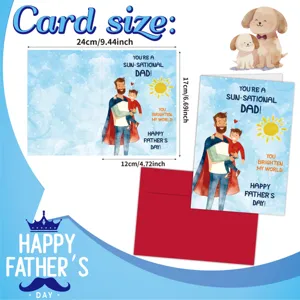 Vista dettagliata con dimensioni del biglietto d'auguri per la festa del papà.