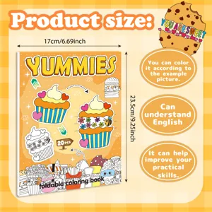 Dimensions of 20-sheet foldable food-themed DIY coloring book for kids