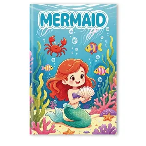 Detailed view of children's cartoon mermaid coloring book featuring cute sea animals