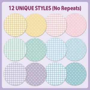 Collection of 12 unique pastel gingham and polka dot patterns for creative scrapbooking.