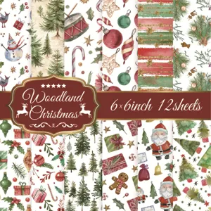 Premium 6x6 inch Woodland Christmas themed watercolor scrapbook paper set 12 sheets