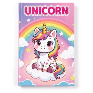 Detailed view of the front cover design of a cute unicorn coloring book for kids