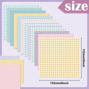 Detailed view showing the 152mm 6inch size of 13 colorful scrapbook background paper sheets