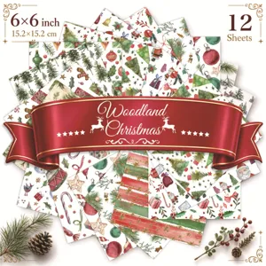 12 sheets of 6x6 inch watercolor Christmas scrapbooking paper with festive patterns.