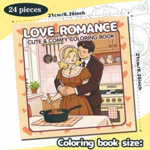 24-piece romance coloring book for teens featuring a cute couple in a cozy kitchen scene