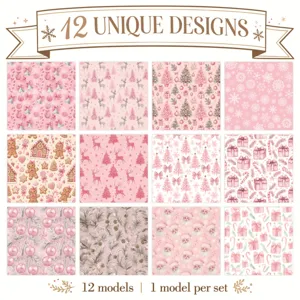 Sammlung von 12 einzigartigen rosa Aquarell-Weihnachtspapieren für Scrapbooking und Basteln