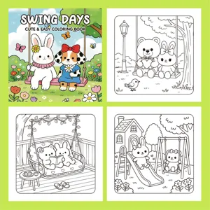 Detailed interior pages and cover of a cute cartoon animal coloring book for children