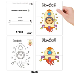 Detail of DIY folding rocket coloring card for children's paper craft activity