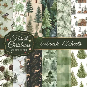 6x6 inch Christmas forest watercolor craft paper, 12 sheets for scrapbooking and DIY crafts