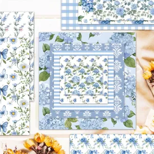 Selection of 13 blue floral and geometric patterns for scrapbooking background paper