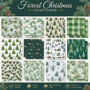 Collection of 12 detailed watercolor Christmas forest and deer themed DIY craft paper