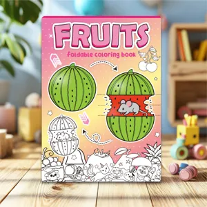 Detailed view of the foldable fruits-themed coloring book for kids DIY art projects