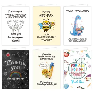 Set van 6 leuke wenskaarten voor de dag van de leraar met grappige illustraties in het Engels