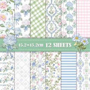 Set of 12 floral scrapbooking papers featuring 15.2x15.2cm pastel botanical patterns