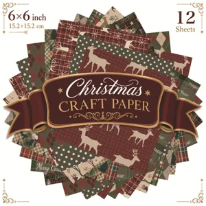 Christmas DIY craft paper sheets with reindeer and plaid patterns for scrapbooking