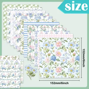 Dimensions detail of 152mm x 152mm floral scrapbook paper sheets for DIY journaling