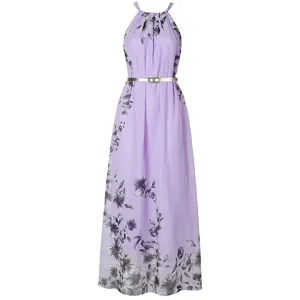 Καλοκαιρινό boho λουλουδάτο halter μακρύ φόρεμα κομψό αμάνικο σιφόν παραλίας maxi γυναικείο