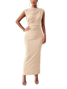 Elegant sleeveless draped maxi dress, perfect for spring and summer casual chic wear.
