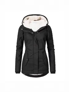 Women fleece lined hooded winter coat casual thick warm outerwear jacket for cold weather