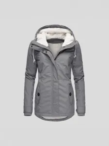 Women winter fleece lined hooded grey jacket warm thick casual outerwear coat new