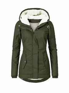 Verdickter Warmer Winter Damen Baumwollmantel Fleecegefütterte Parka Mit Kapuze Slim Fit Mittellanger Casual Outdoor Mantel