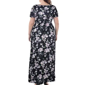 Φόρεμα μάξι με floral print κοντό μανίκι, κομψό καθημερινό γυναικείο φόρεμα μεγάλο.
