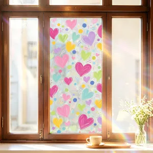 Colorful heart pattern static window film sticker for romantic home and festive decoration
