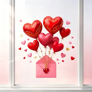 Valentine's Day Heart Balloon Static Window Stickers Romantic Love Letter Envelope Decals For Glass Door Window Holiday Home Decor
