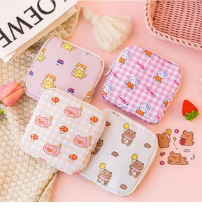 Cute cartoon sanitary napkin storage pouch portable mini zipper makeup bag organizer set