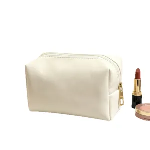 Minimalistische gebroken witte PU lederen cosmetische tas grote capaciteit reismake-up etui