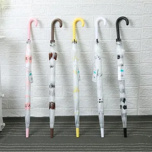 Ombrello a Manico Lungo con Animali Cartoon Trasparente POE Ecologico Struttura in Metallo Protezione Sole Pioggia Ombrello Casual per Esterno