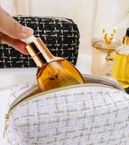 Elegante Tweed Kosmetiktasche mit Reißverschluss, große tragbare Make-up-Organizer.