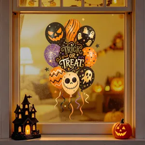 Adesivi Statici per Finestre di Halloween Palloncino Zucca Fantasma Ragnatela Decorazione Decalcomanie in PVC Rimovibili per Porte in Vetro