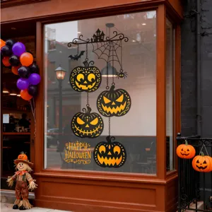 Halloween black pumpkin and spider web static window sticker for festive glass decoration