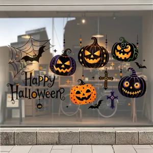 Decoratieve Halloween pompoen en vleermuis raamstickers voor een feestelijke etalage