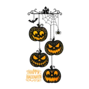 Spooky Halloween static cling window stickers featuring black pumpkins and spider web motifs