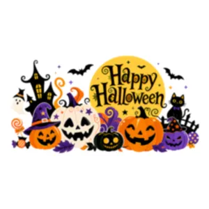 Halloween stickers featuring pumpkins, haunted castle, and ghost for window decoration