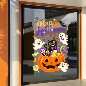 Halloween window stickers featuring pumpkin cat and ghosts for glass door decoration