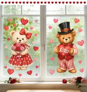 Stickers de fenêtre ours de la Saint-Valentin pour décoration romantique en verre