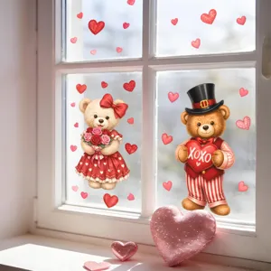 Stickers de fenêtre statiques couple d'ours de la Saint-Valentin pour décor