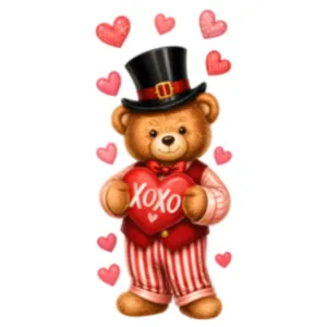 Autocollant de fenêtre ours en peluche de la Saint-Valentin avec cœur XOXO et cœurs