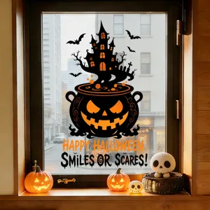 Αυτοκόλλητο παραθύρου Halloween με σχέδιο κάστρου και κολοκύθας