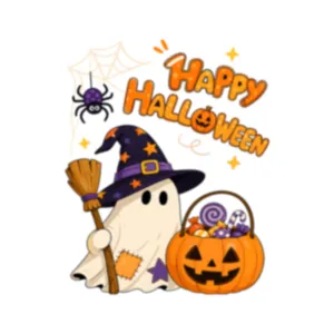 Cute ghost wizard and pumpkin candy bucket Halloween window glass decal sticker decoration
