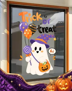 Vista dettagliata dell'adesivo per finestre fantasma di Halloween con scritta Trick or Treat