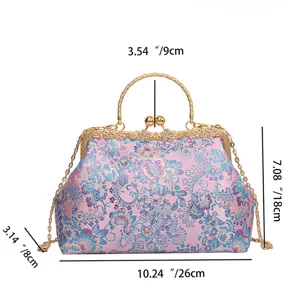 Dimensioni dettagliate di questa elegante borsa vintage in tessuto floreale stile cinese.