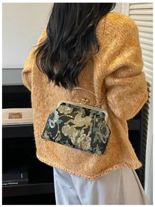 Elegante borsa da sera ricamata in stile cinese con chiusura a scatto in metallo dorato