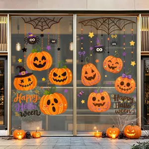 Halloween Pumpkin Spider Static Window Cling Stickers PVC Glue Free Glass Door Decoration For Home Shop Festive Party Decor
