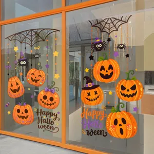 Halloween pumpkin and spider static window stickers for festive shop window decoration